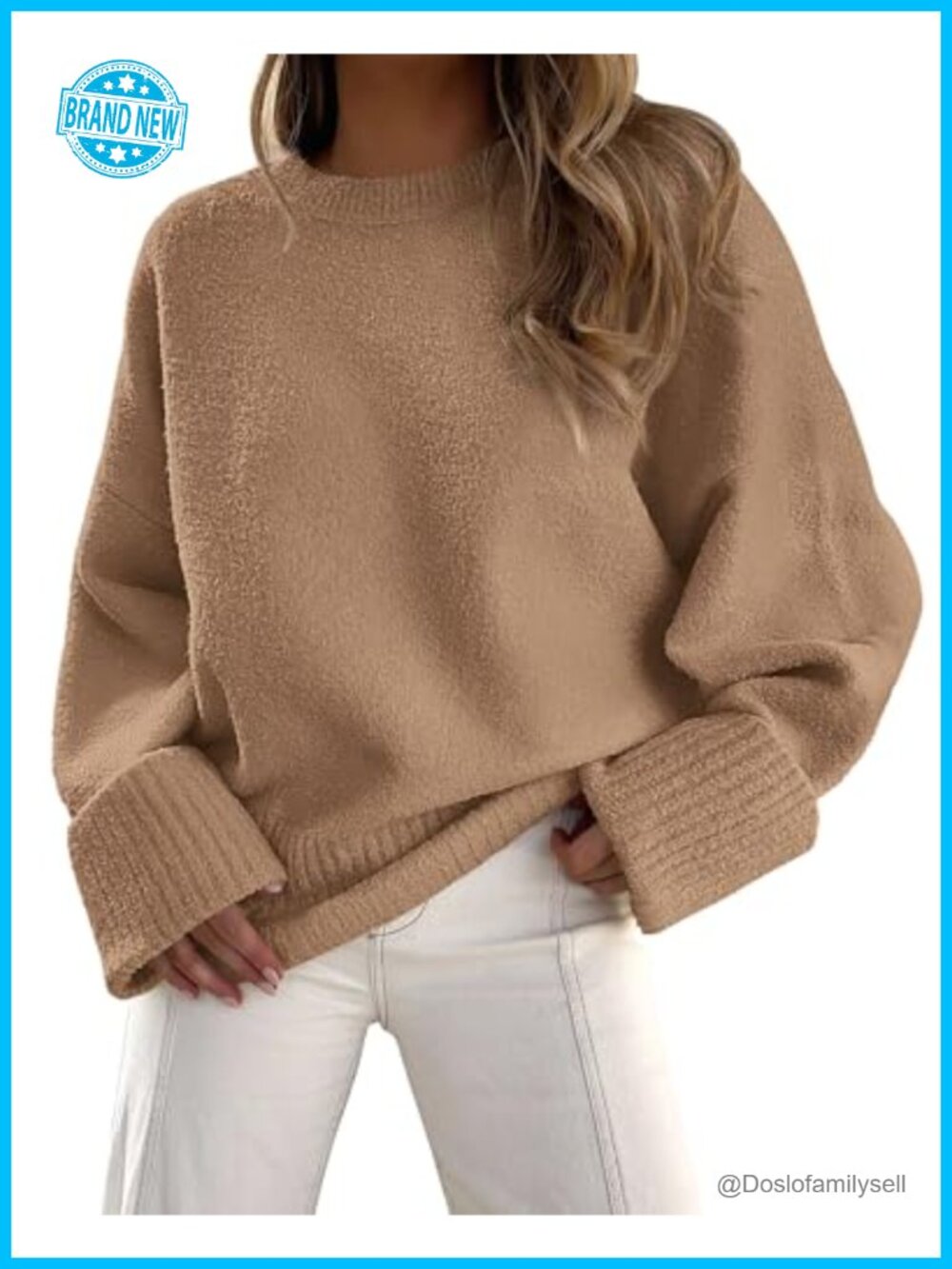 Oversized Crewneck Fuzzy Pullover Sweater Soft Chunky Knit